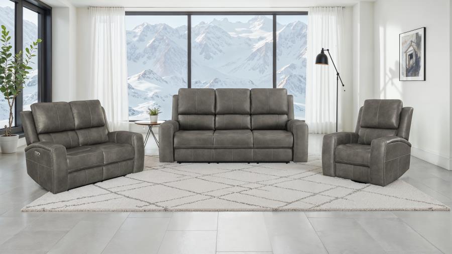 Brickston Triple Power Reclining Sofa & Loveseat Set – Gray