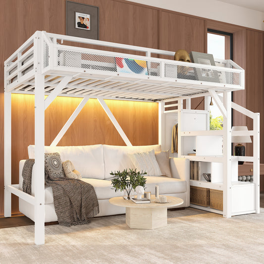 Twin XL Loft Bed with Storage Stairs - White - detail view 2
