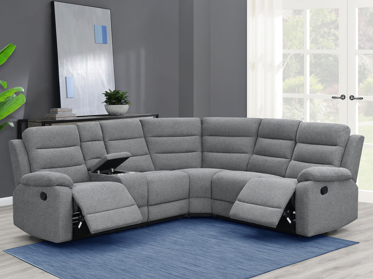 David 3-Piece Linen Motion Sectional - Smoke Gray