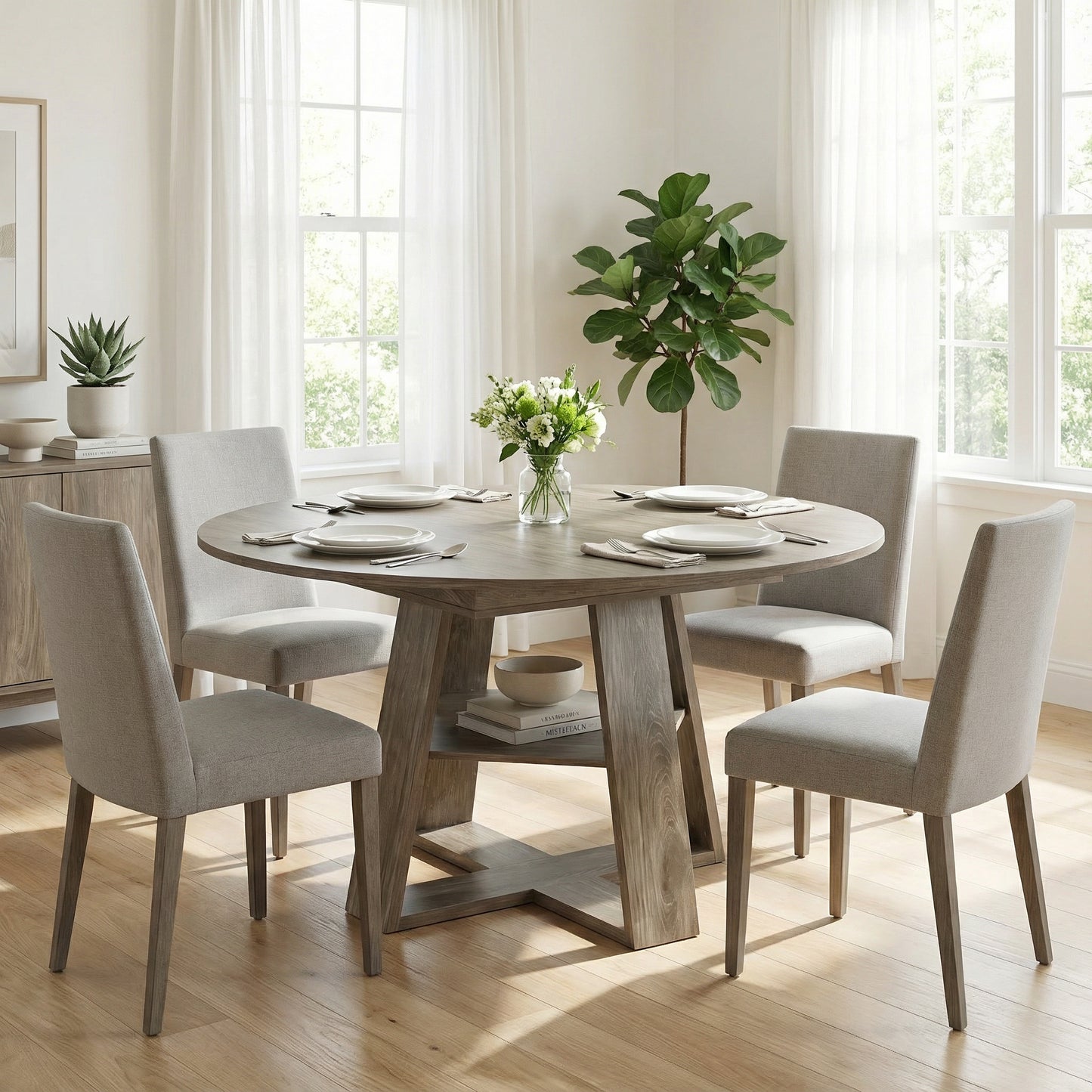 43" -59" Extendable Round Dining Table for 4-8 - Natural - detail view 3