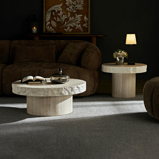 Set of 2 Faux MARS Textural Patterns Coffee Tables - Beige - primary color shot