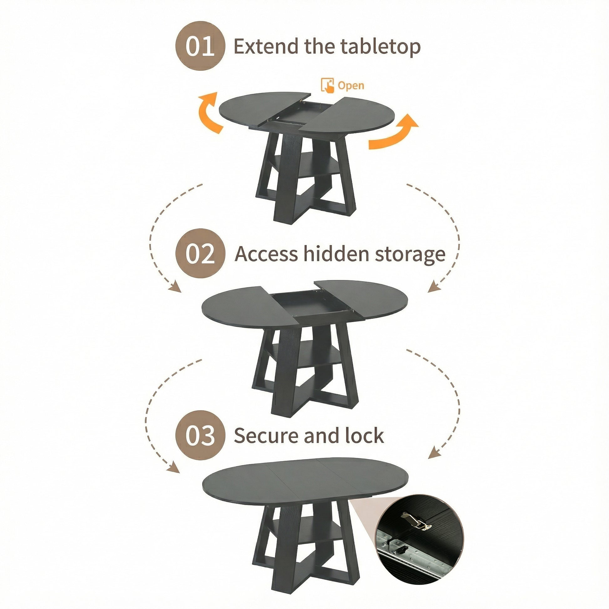 43" -59" Extendable Round Dining Table for 4-8 - Black - detail view 2