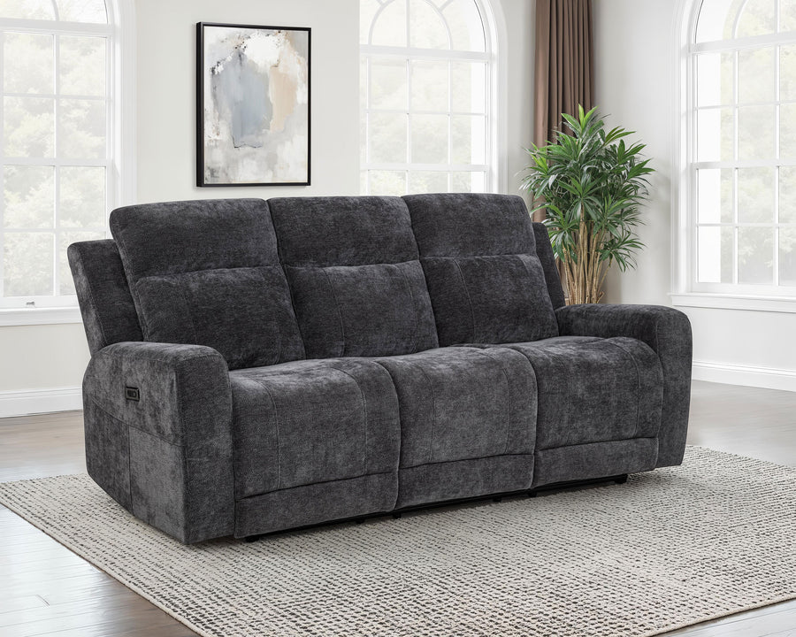 Kennett Chenille Upholstered Power Reclining Loveseat Grey DARK GREY