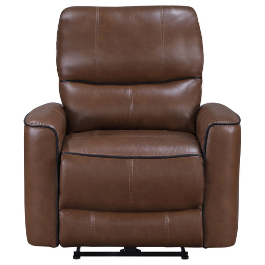 Greenfield Upholstered Power Recliner Chair - Saddle Brown