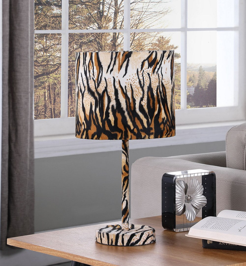 Tigre Faux Suede Tiger Print Metal Table Lamp