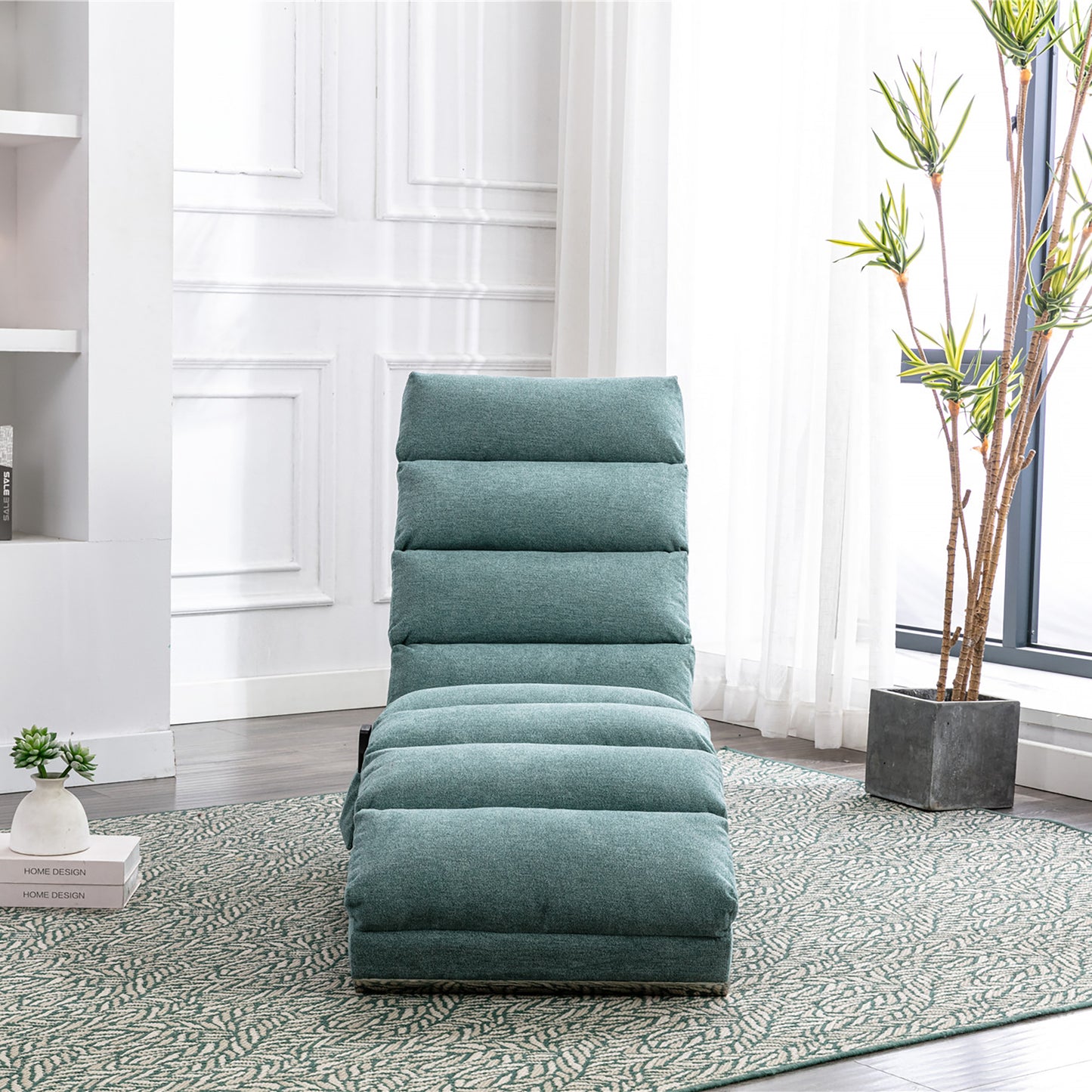 Teal Linen Chaise Lounge with Silver Legs - detail view 3