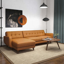 Allison Mid-Century Modern Tan Leather Sectional Sofa with Solid Wood Frame - detail view 5