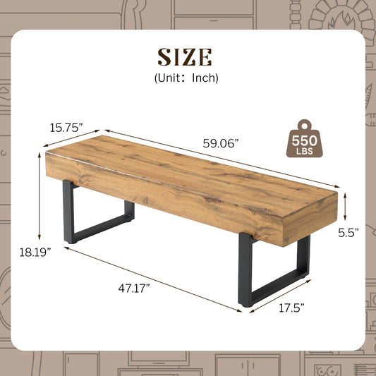 59' Wood Bench - Natural Wash - detail view 2