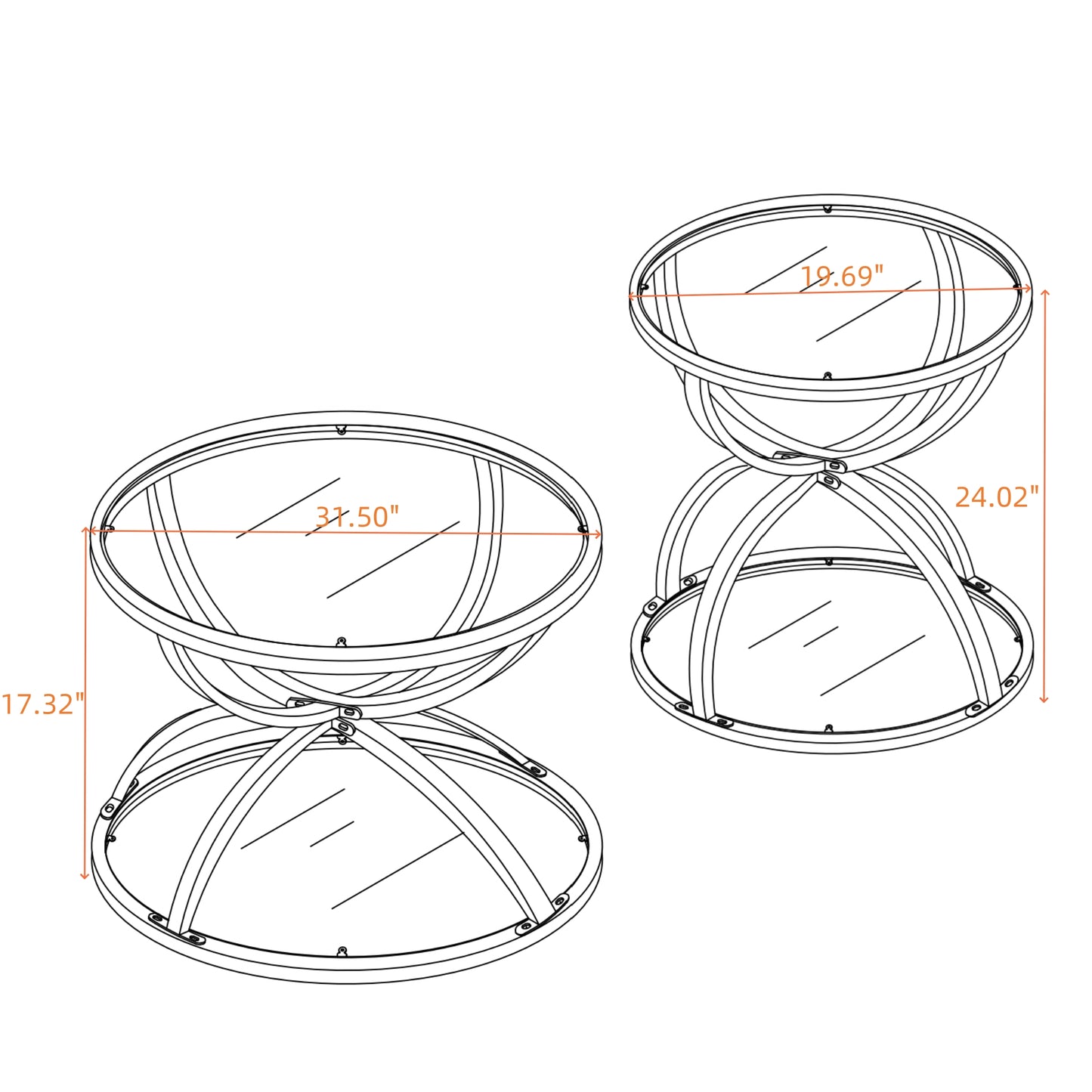 Gold Glass,Iron 2-Piece Accent Table Set with Gold Legs (Set of 2) - detail view 4