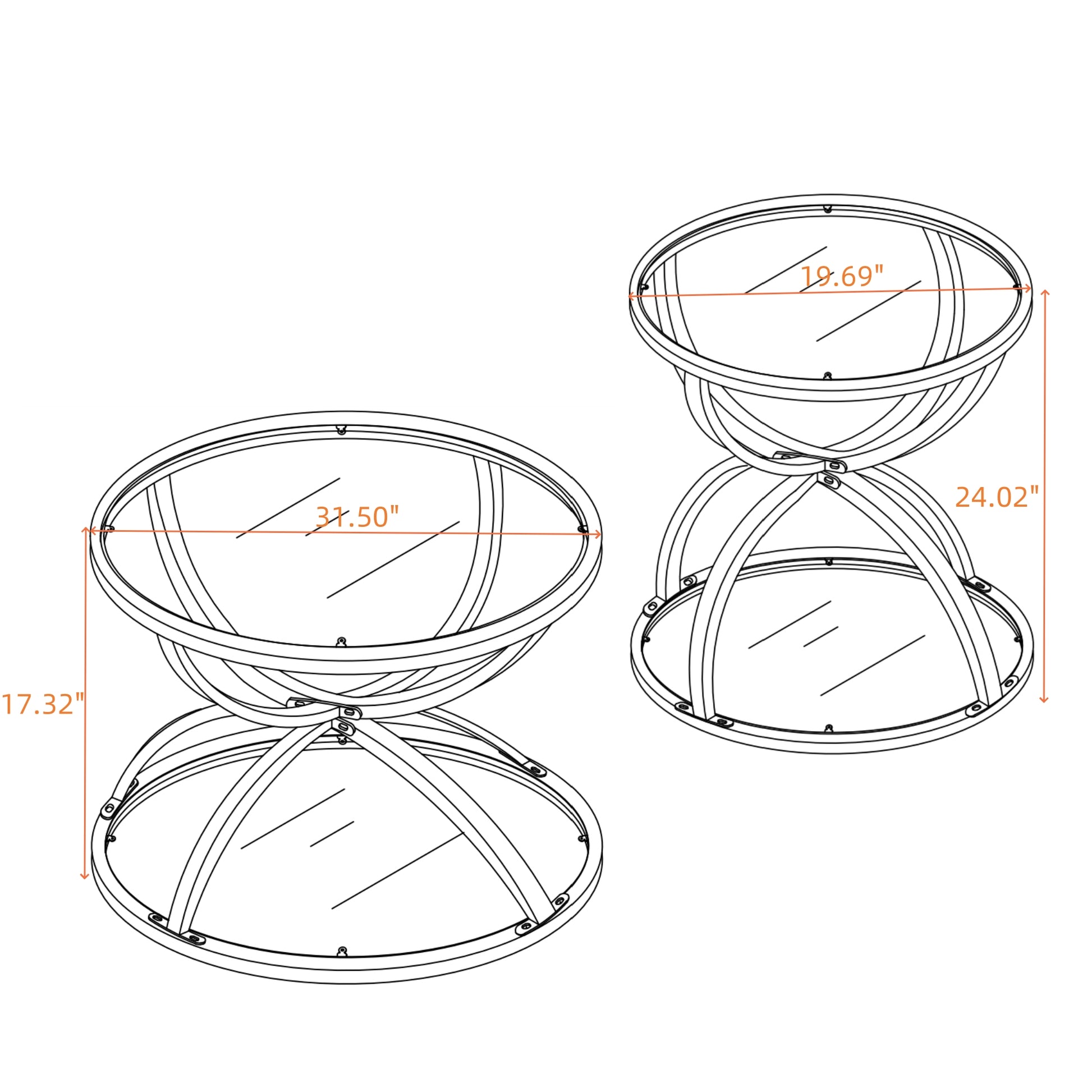 Gold Glass,Iron 2-Piece Accent Table Set with Gold Legs (Set of 2) - detail view 4