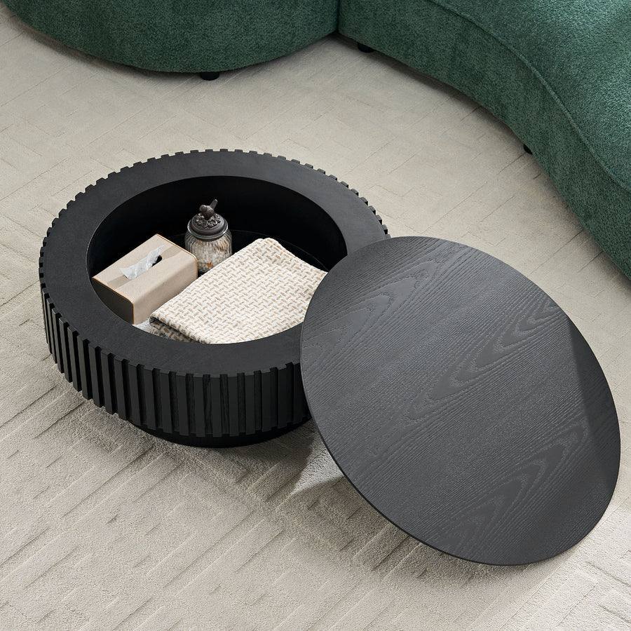 31.49'' Nesting Round Wood Coffee Table with Storage - Matt Black - primary color shot