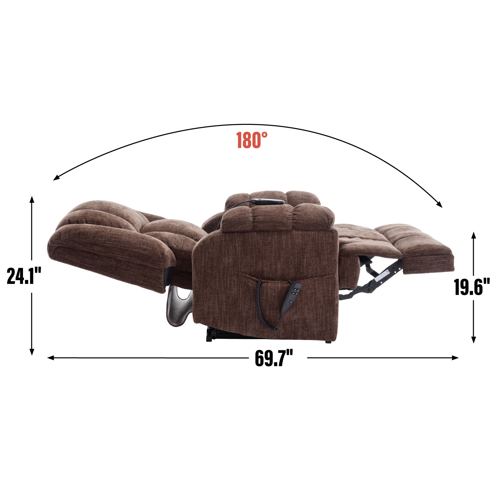 Dual Motor Heat Massage Infinite Position Up to 350 LBS Electric Power Lift Recliners with Power-Remote - Brown - detail view 4