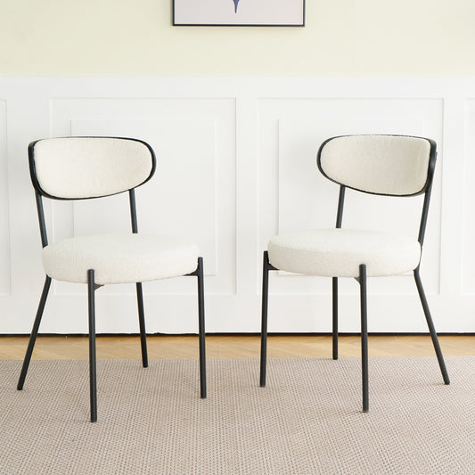 Cleo Modern Boucle Upholstered Side Chairs Set of 2 White & Black