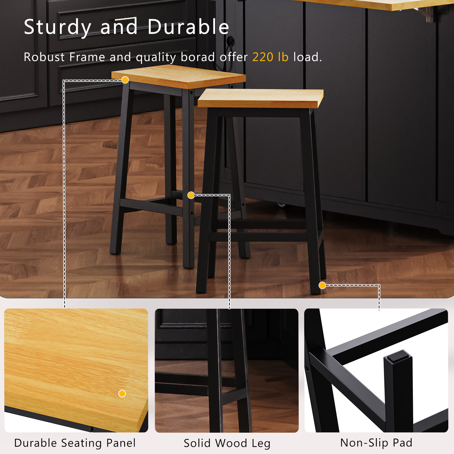 K&k Solid Wood Bar Stools (not Cheap Iron) - Black - detail view 4