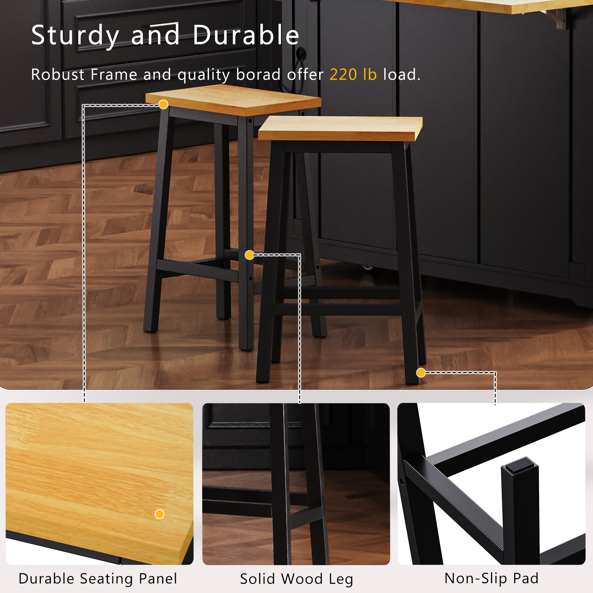 K&k Solid Wood Bar Stools (not Cheap Iron) - Black - detail view 4