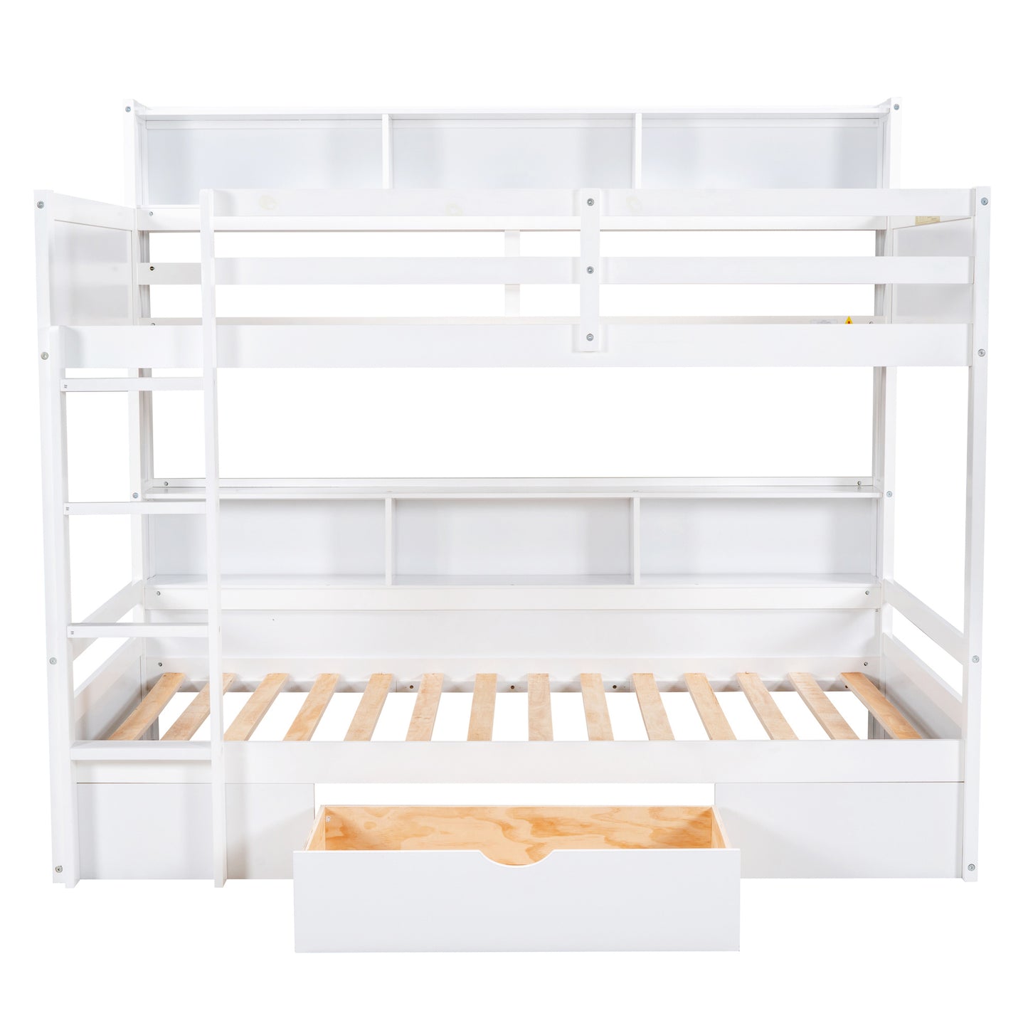 Harris Twin Size Bunk Bed with Built-in Shelves, White