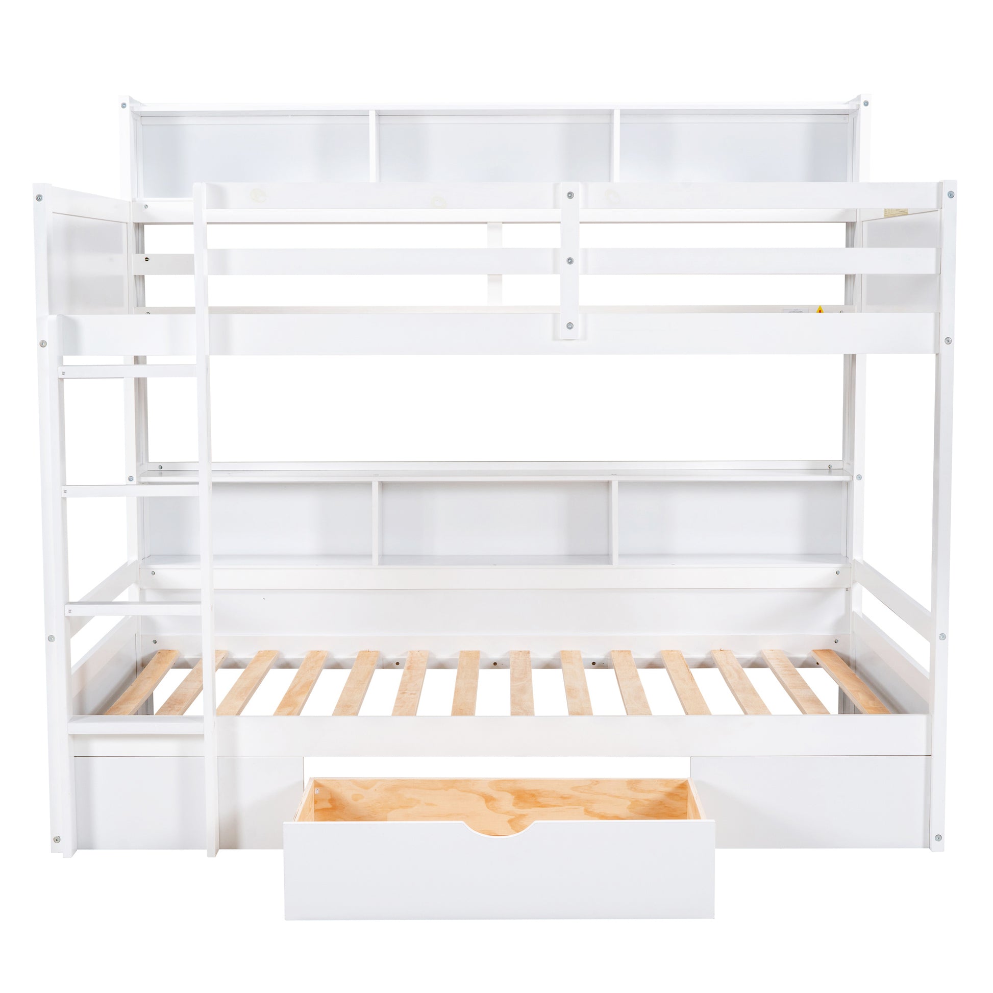 Harris Twin Size Bunk Bed with Built-in Shelves, White