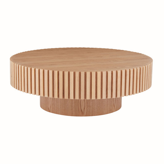 Natural Wood Coffee Table 39.37 MDF Coffee Table Modern Handcraft Drum Coffee Table Circle Coffee Table - Natural Ash - primary color shot