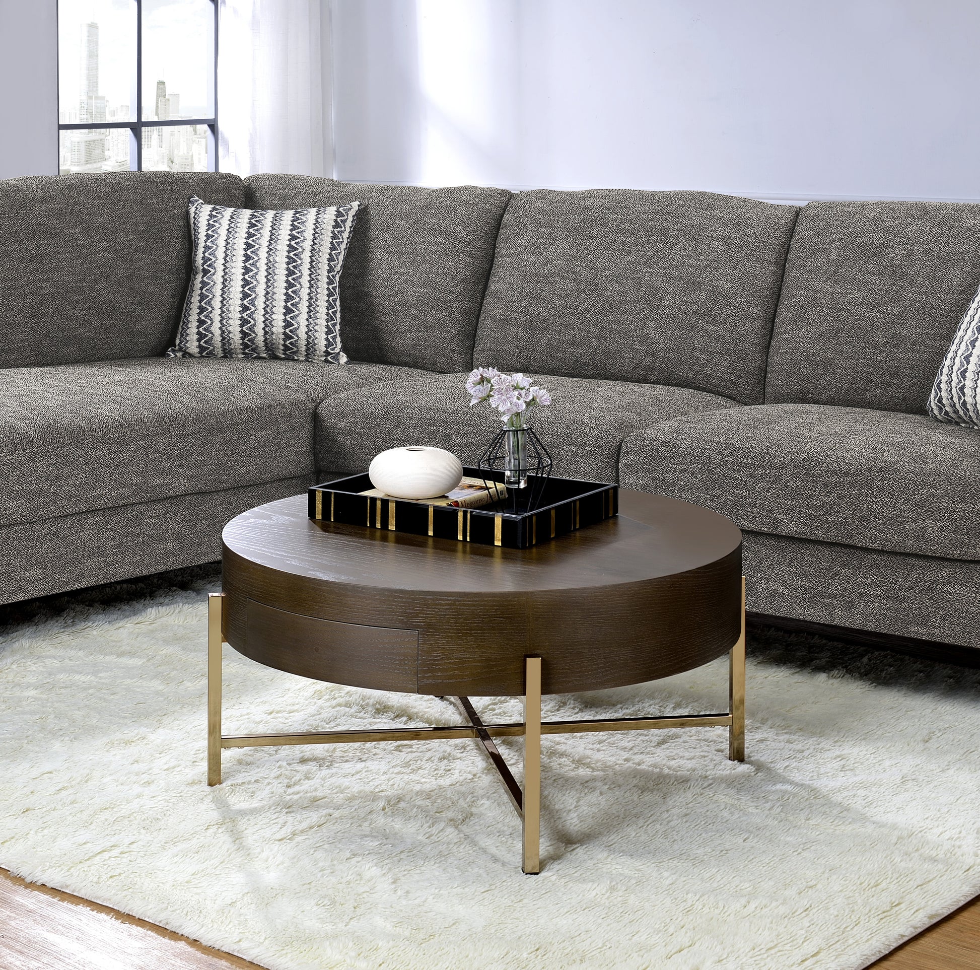Calvin Light Brown and Champagne 1-Drawer Coffee Table