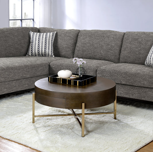 Calvin Light Brown and Champagne 1-Drawer Coffee Table
