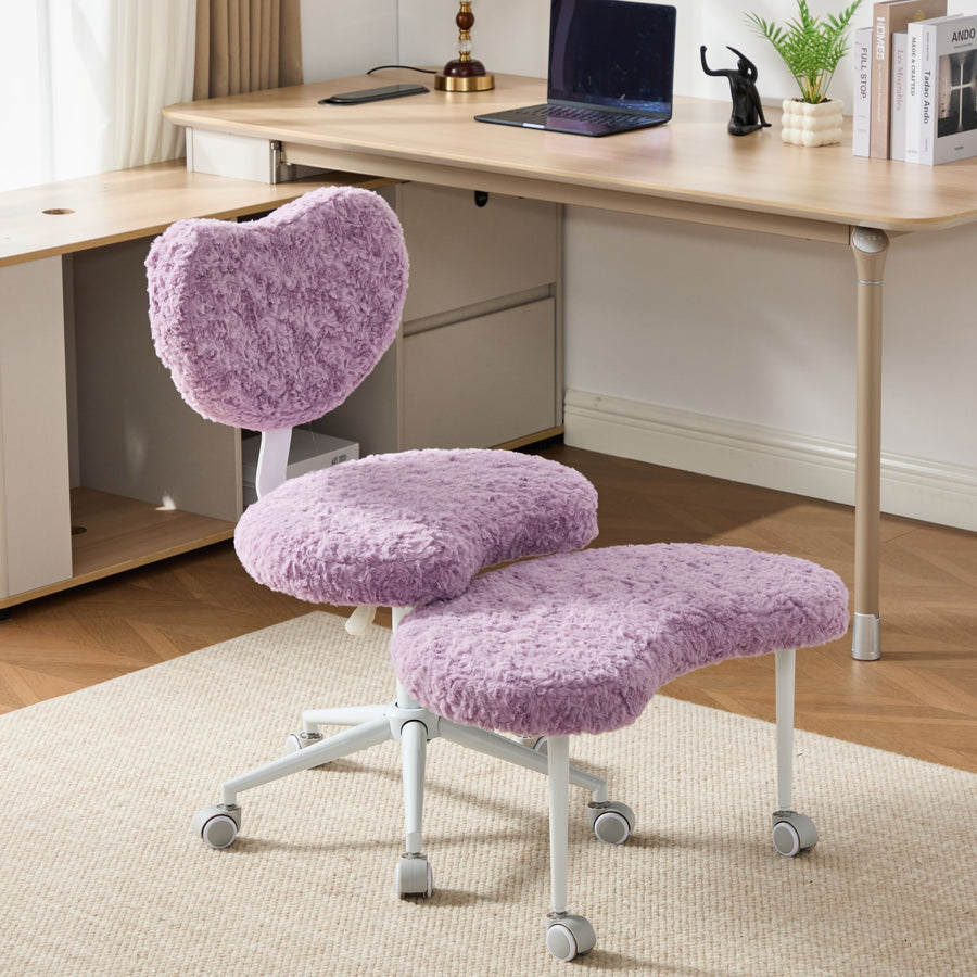 Violet faux fur Office Chair with Wood Legs
