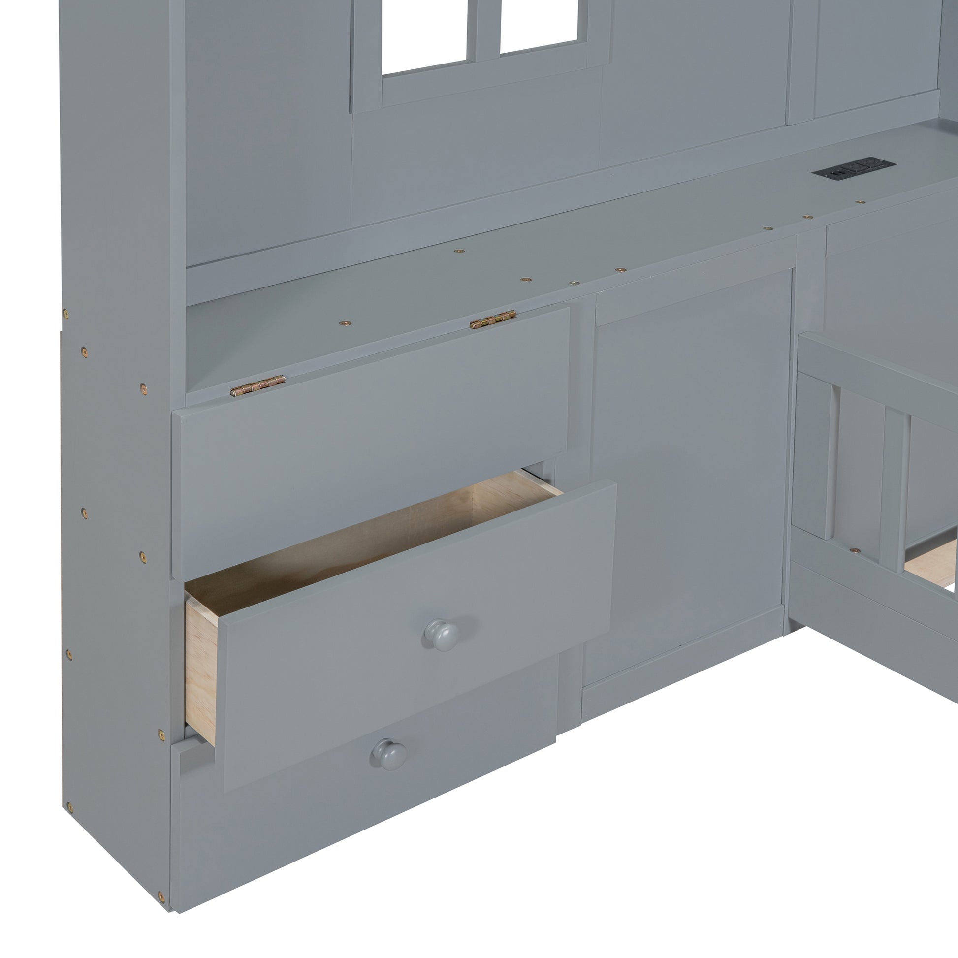 Marigold Twin Size House Bed with Bedside Drawers, Gray