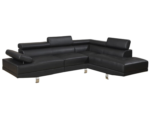 Black Color Sectional Living Room Furniture Faux Leather Adjustable Headrest Right Facing Chaise & Left Facing Sofa - detail view 2