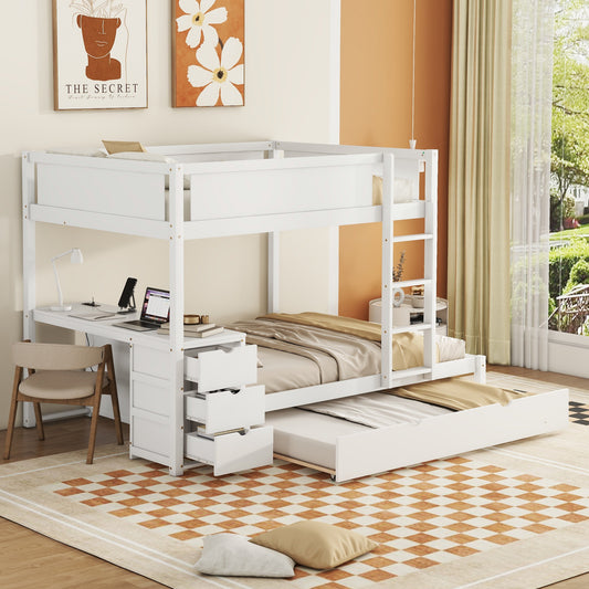Full-Over-Full Bunk Bed with Twin Size Trundle - White - primary color shot