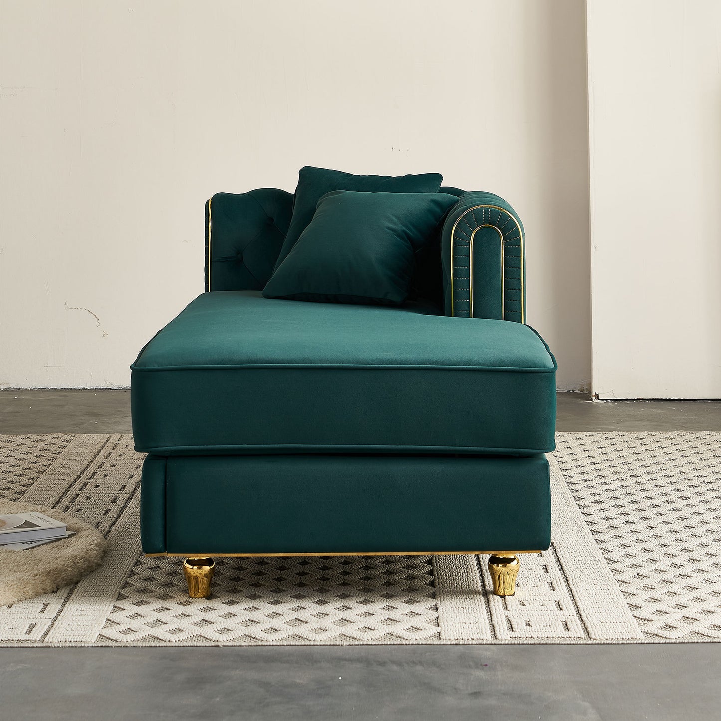 67" W Velvet Chaise Lounge - Green - detail view 5