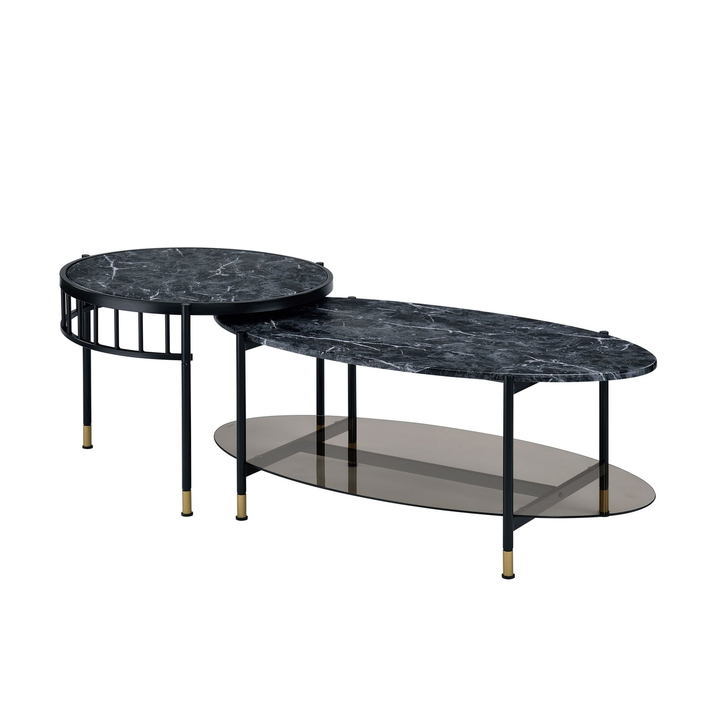 Silas Engineered Stone Top & Black Finish Nesting Table