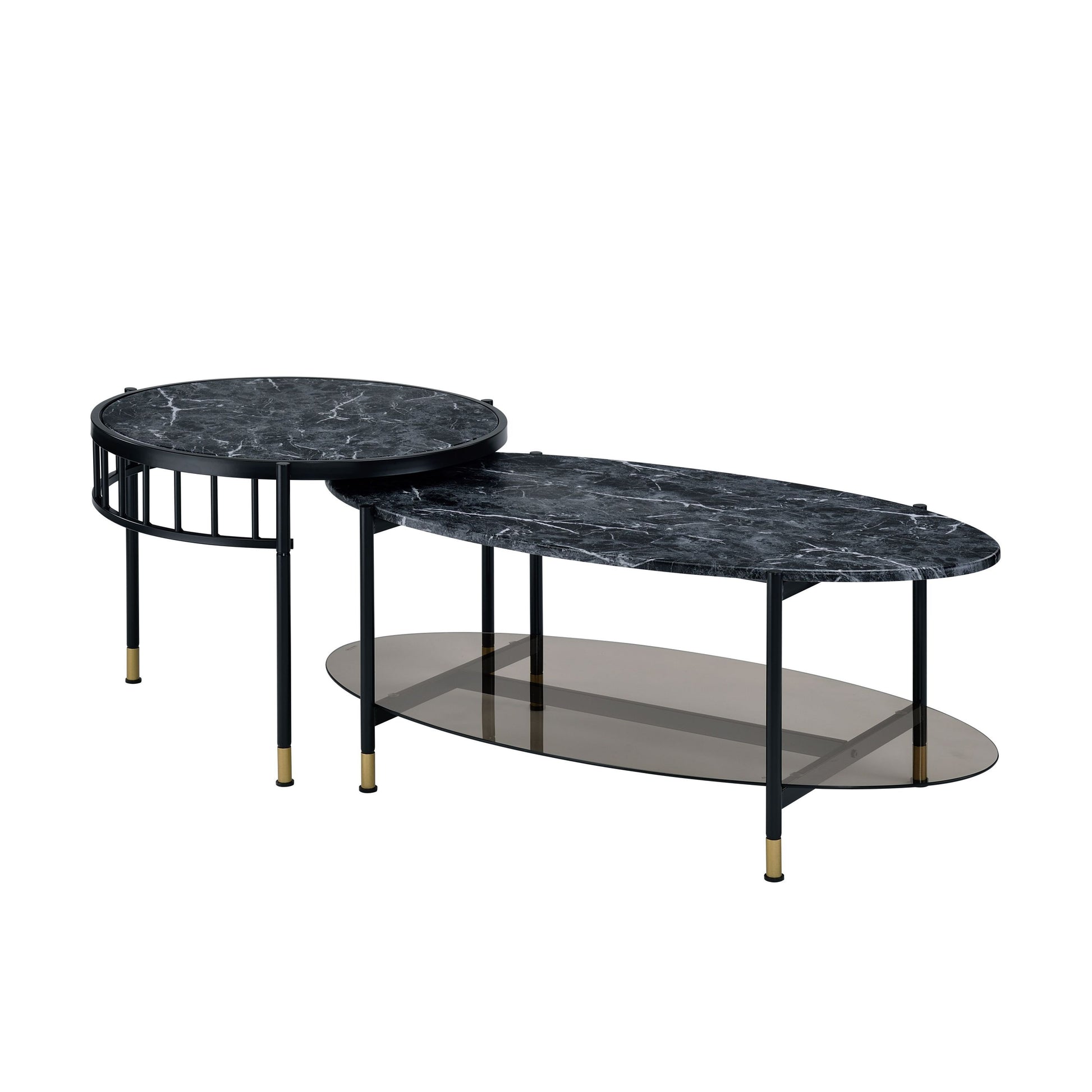 Silas Engineered Stone Top & Black Finish Nesting Table