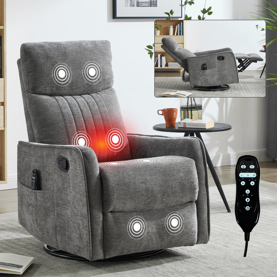 Dark Grey Heat Massage Manual Recliner Chair with Rocker and Swivel in Fabric - Dark Gray - primary color shot