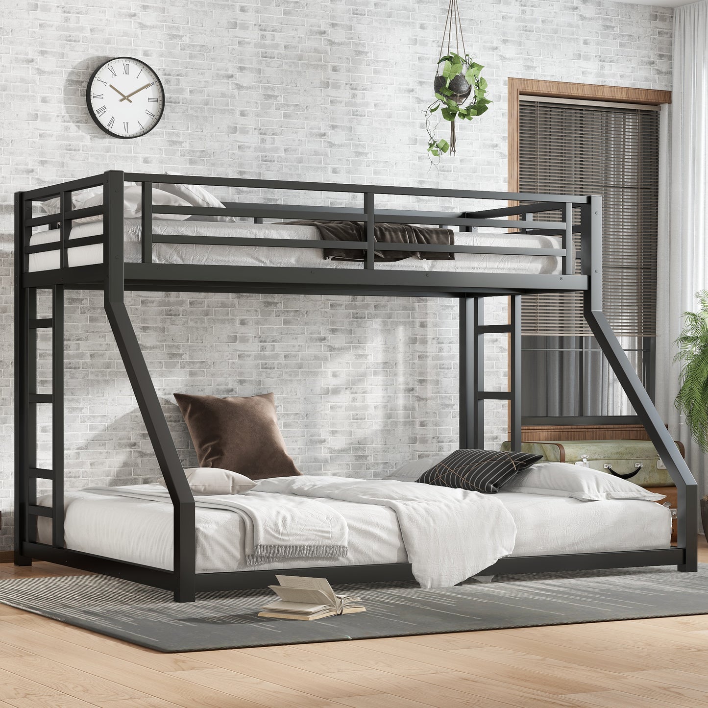 Metal Twin XL over Queen Bunk Bed for Teens and Adults - Black - primary color shot