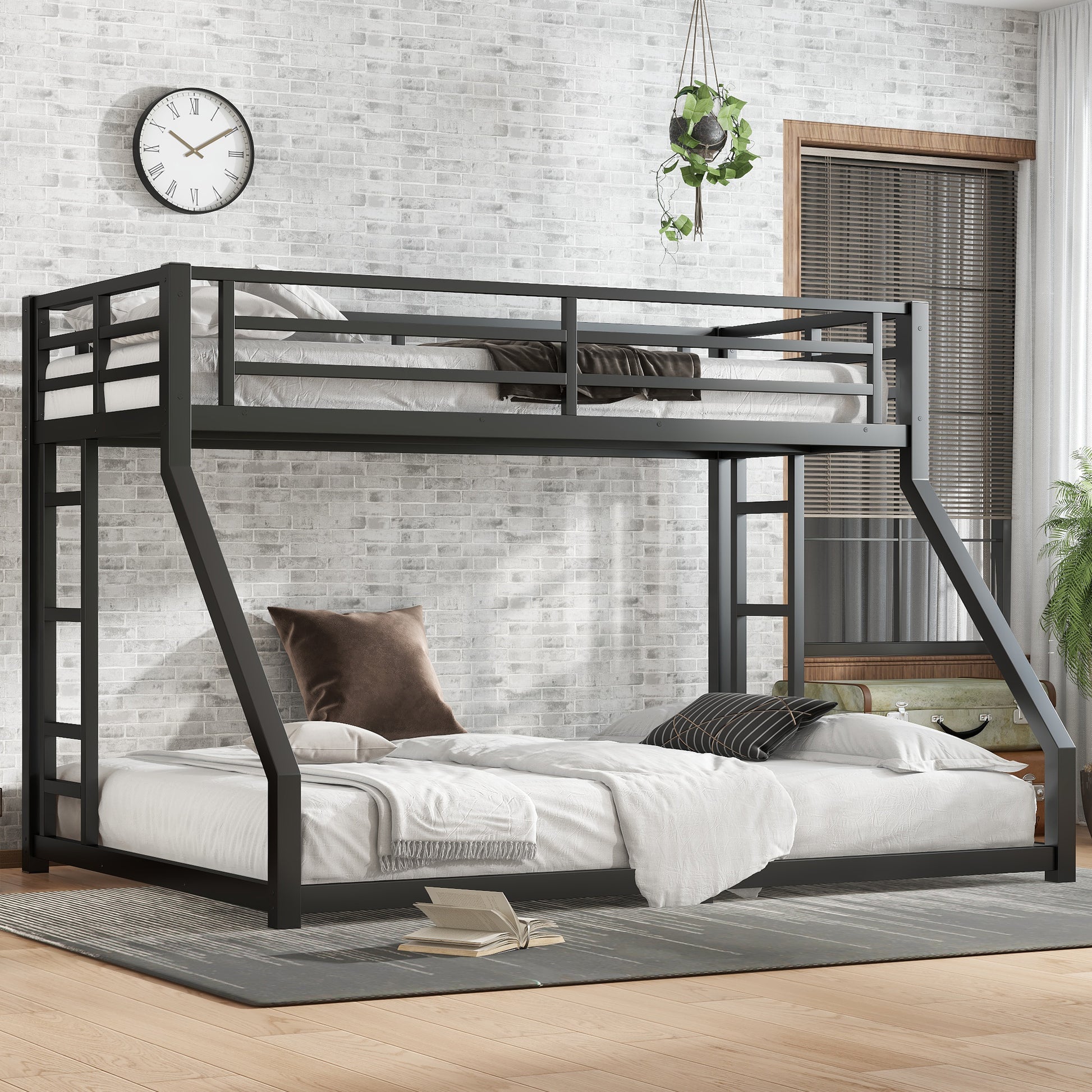 Metal Twin XL over Queen Bunk Bed for Teens and Adults - Black - primary color shot