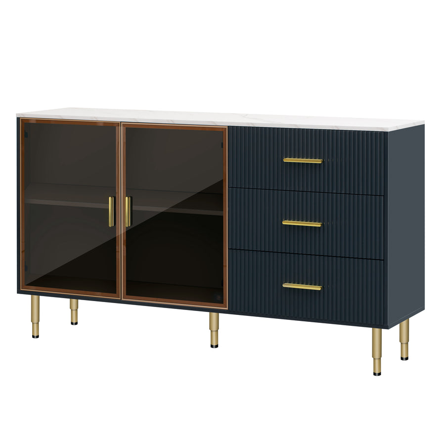 TREXM Modern Sideboard MDF Buffet Cabinet with Marble Sticker Tabletop - Navy Blue - primary color shot