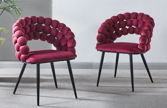 Glenda Woven Velvet Side Chairs Set of 2 Wine Red