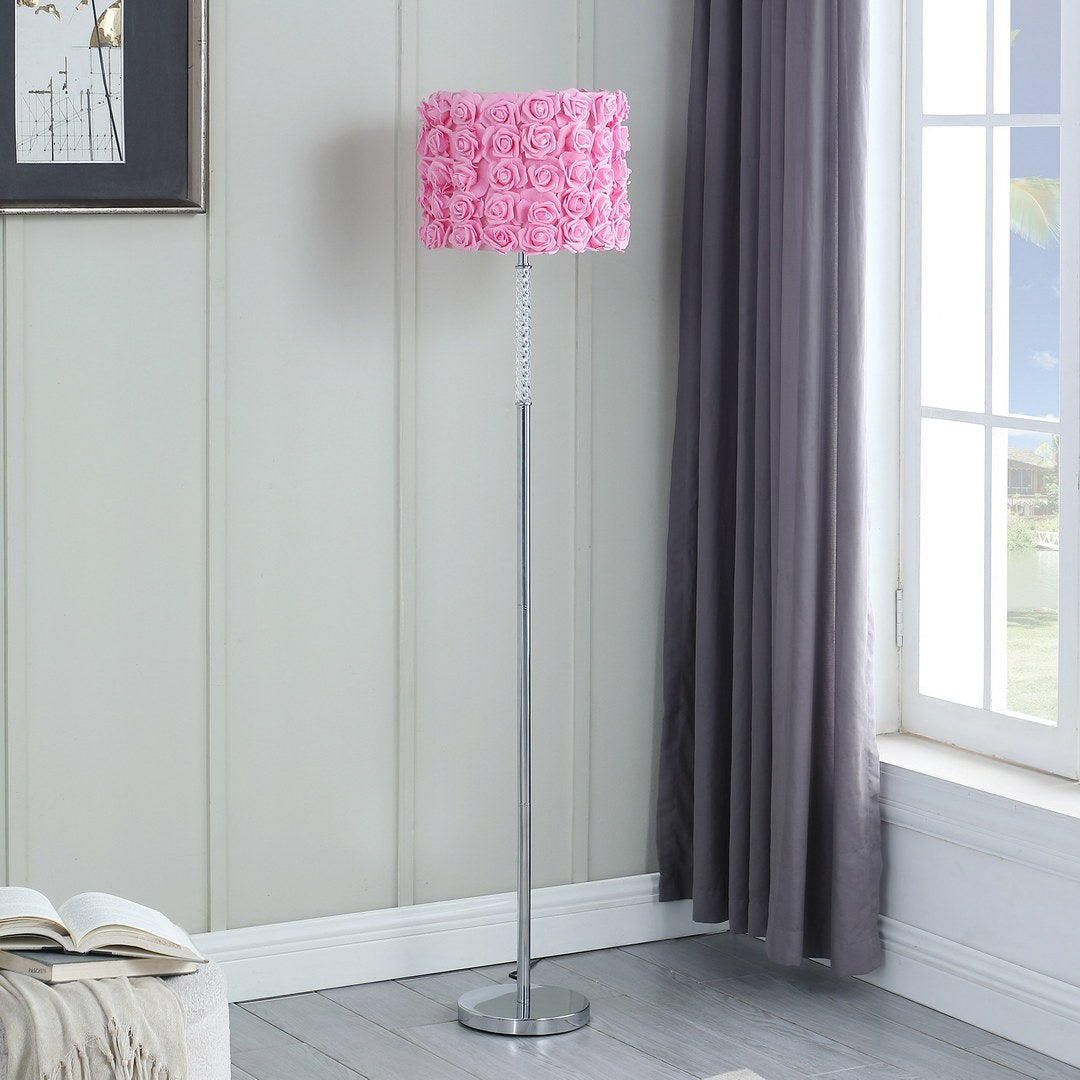 63'In Pink Roses In Bloom Acrylic/Metal Floor Lamp