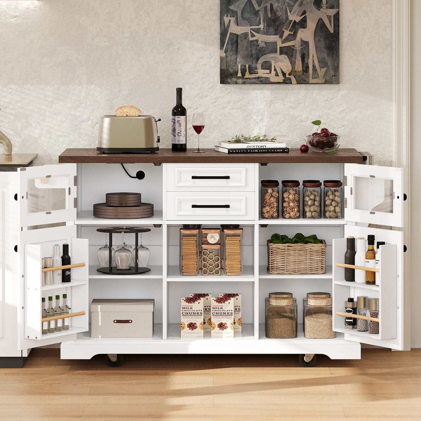 K&k 54.9' Kitchen Island with Drop Leaf - White - detail view 3