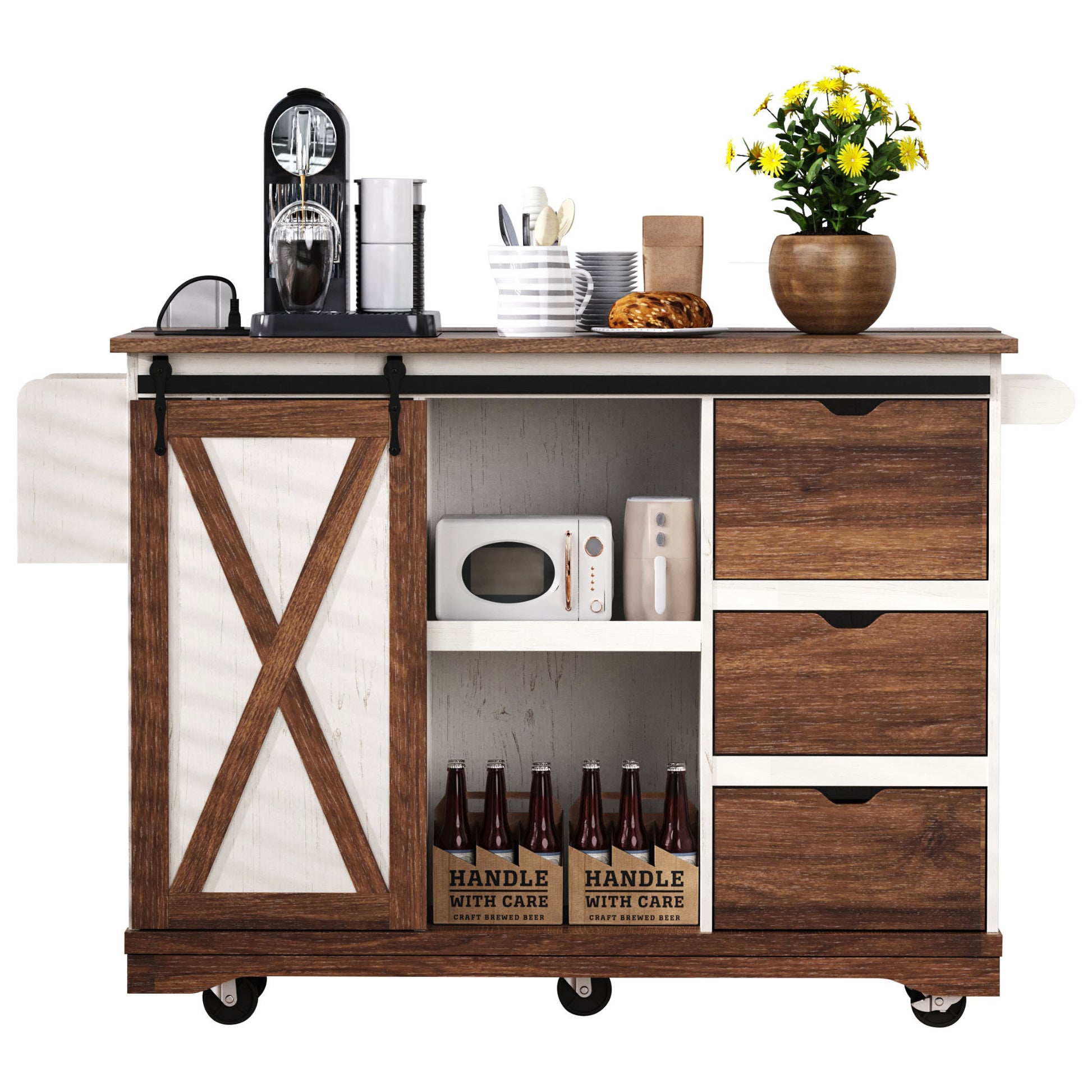 K&k 55.5' Farmhouse Kitchen Island with Drop Leaf - White - detail view 7