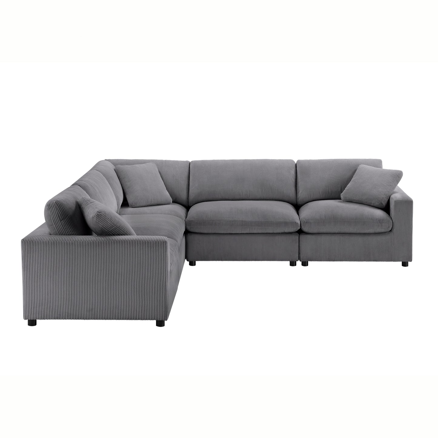 Chelsea Modular 5-Piece Sectional in Charcoal with Plush Polyester Upholstery and Removable Wood Legs - detail view 3
