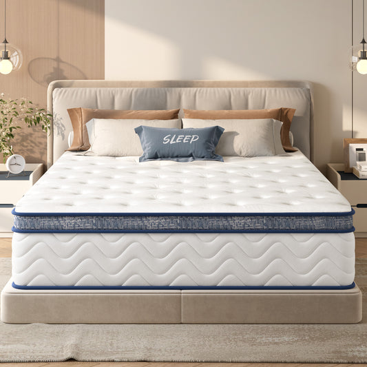 Queen Size Mattress,10 Inch Hybrid Mattress, Individually Pocketed Innerspring, Medium Firm