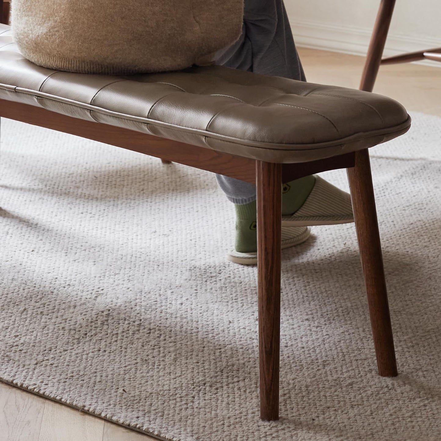 (brown) Natural Oak Wood for Dining Bench Table Bench - detail view 5