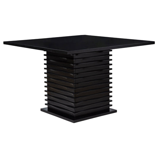 Giannis Contemporary Pedestal Counter-Height Dining Table in Black Wood with Geometric Wave Base, 53.5 x 53.5 x 36.5 inches