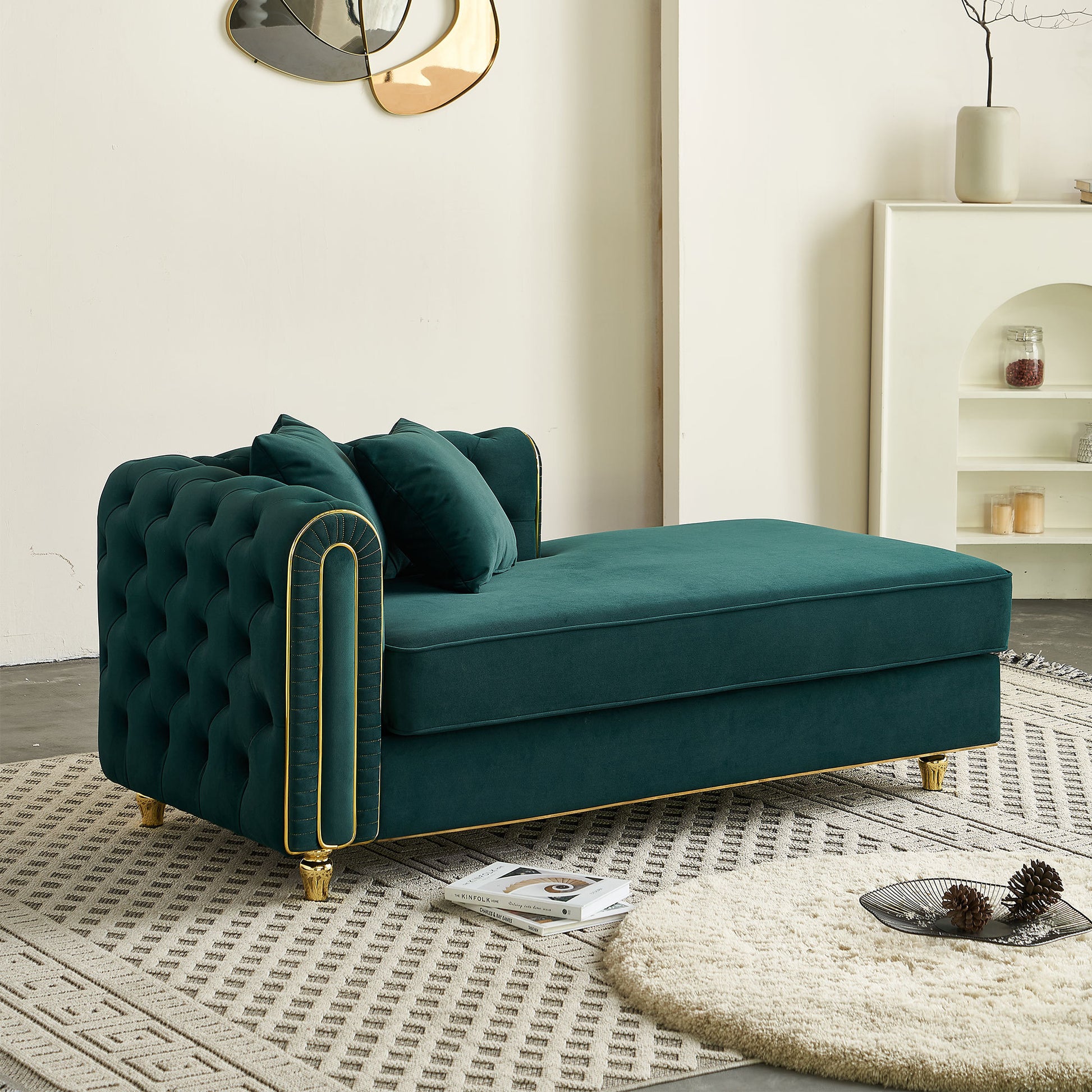 67" W Velvet Chaise Lounge - Green - detail view 3