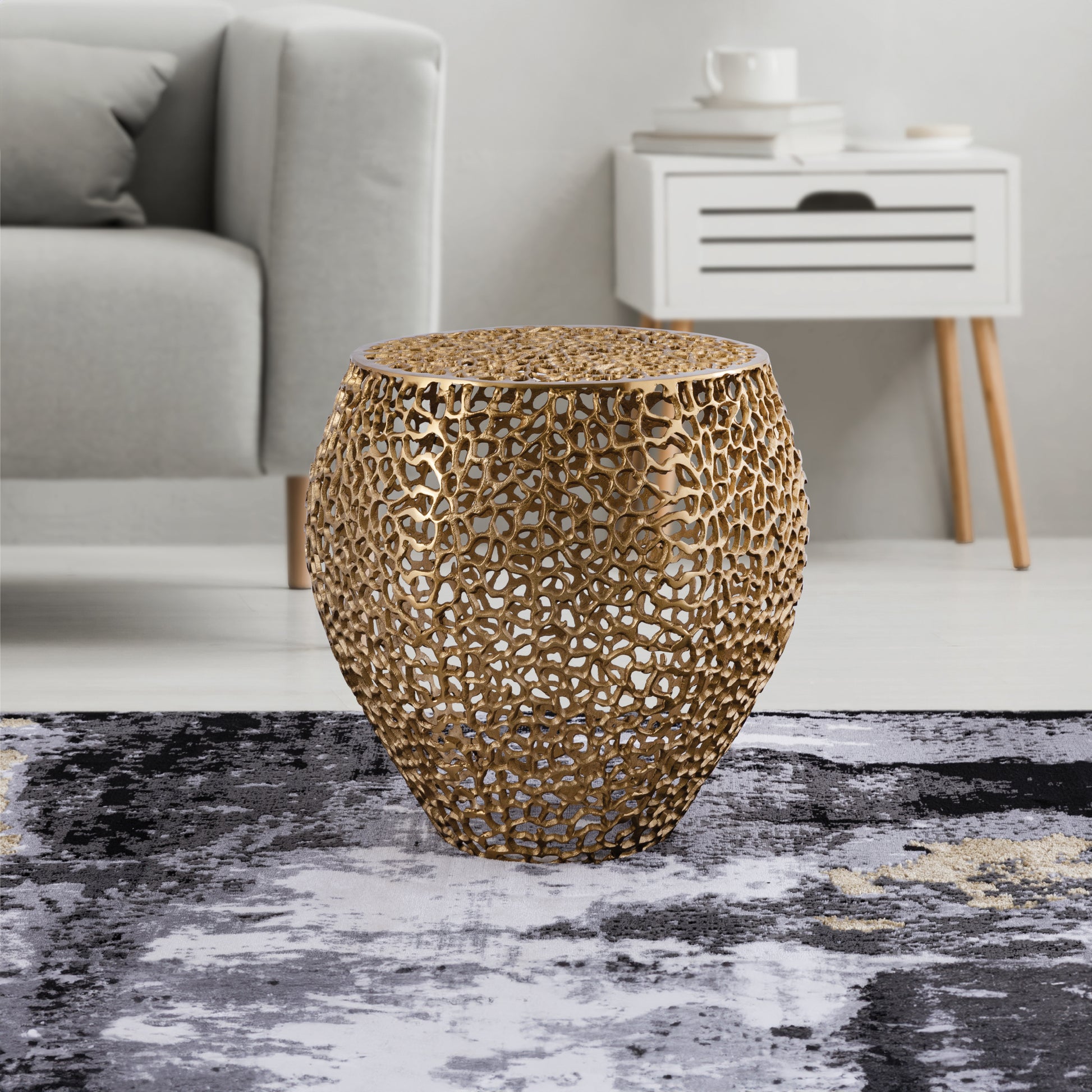 Azriel Aluminum Mesh Side Table, Gold