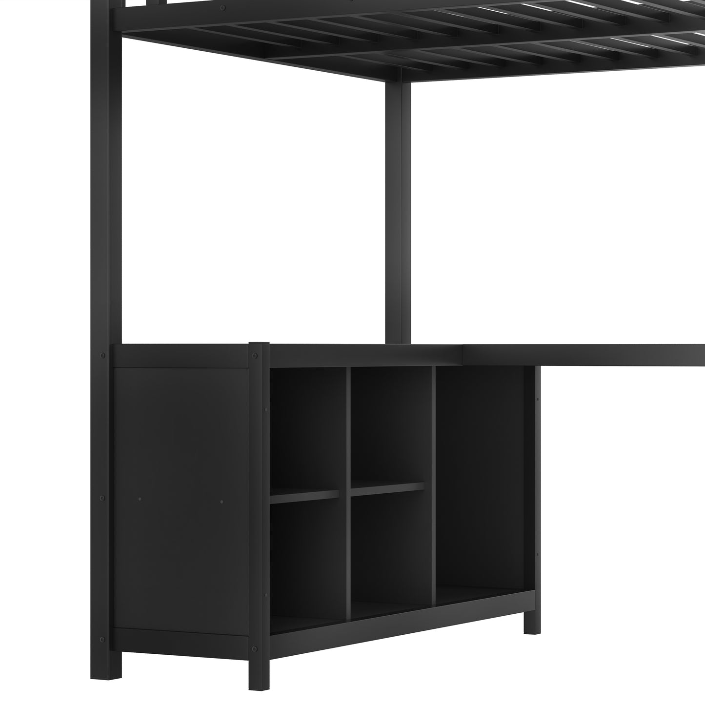 Metal Loft Bed with Wardrobe and L-Shaped Desk - Black - detail view 7