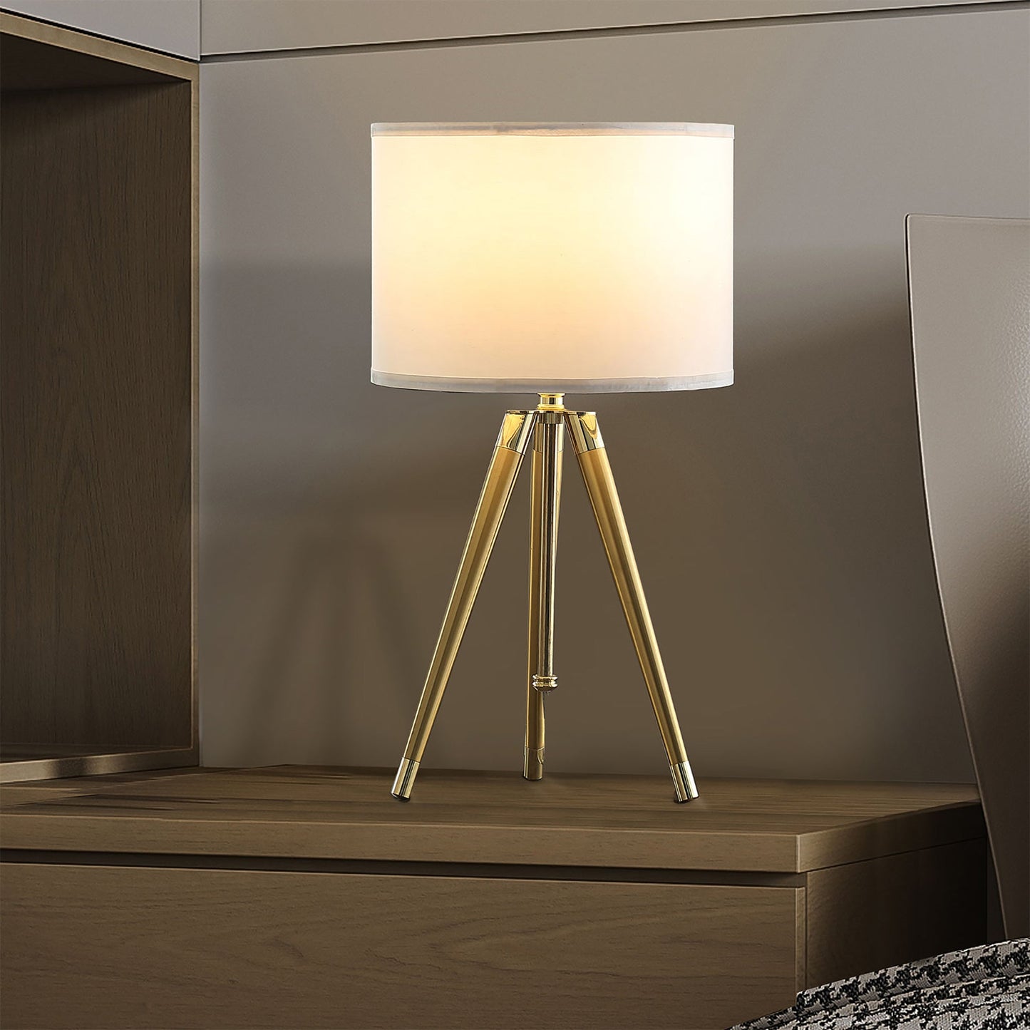 Adjustable Height Brass/Shiny Gold Modern Tripod Table Lamp