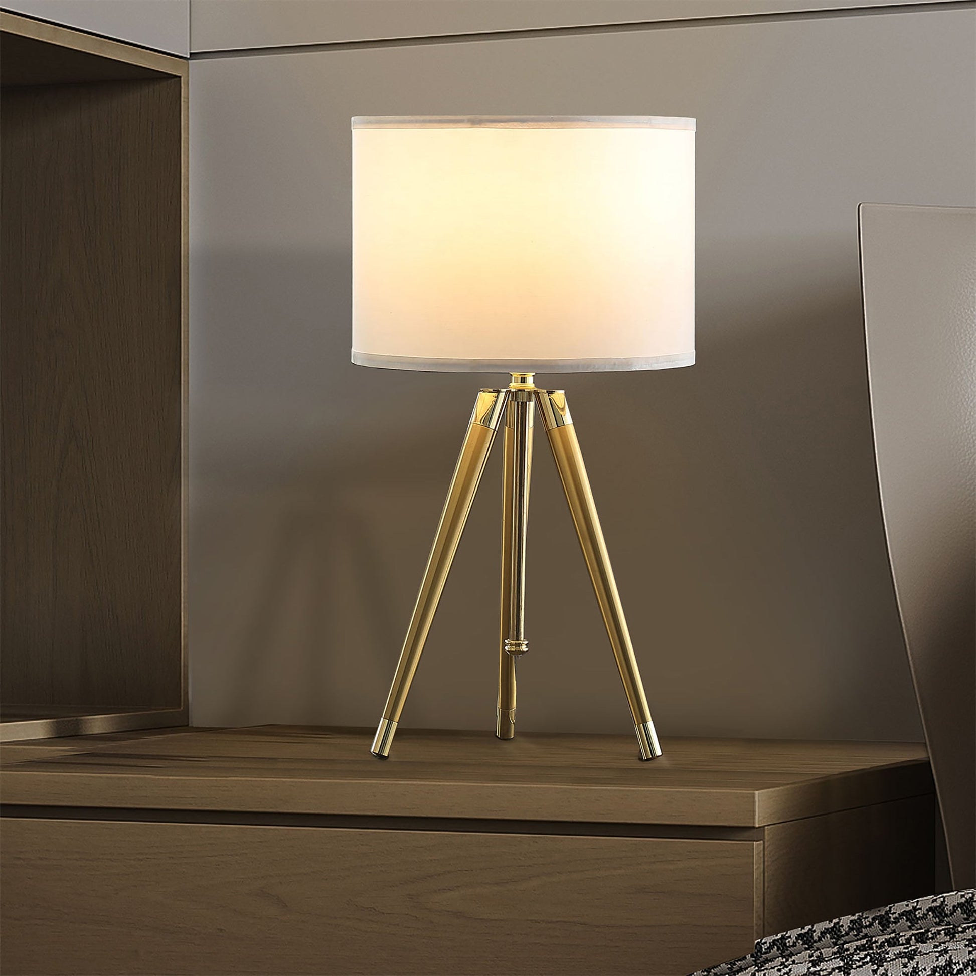 Adjustable Height Brass/Shiny Gold Modern Tripod Table Lamp