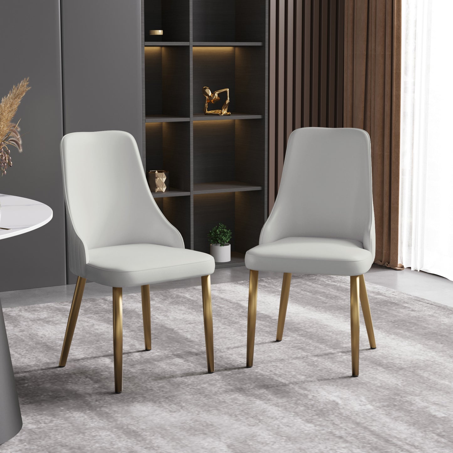 Deen Modern Light Gray PU Leather Side Chairs with Gold Legs Set of 2