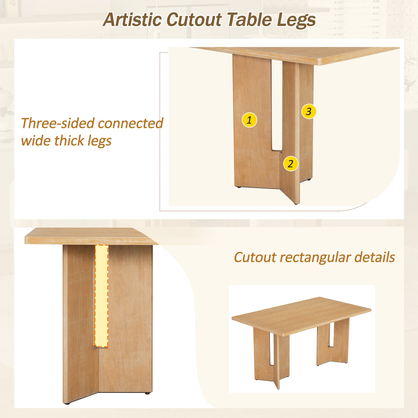 TREXM Farmhouse Wood Dining Table - Natural - detail view 3